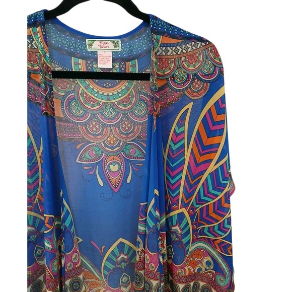 FLYING TOMATO Feather Geometric Boho Short Kimono Small Colorful Multicolor - Picture 3 of 10